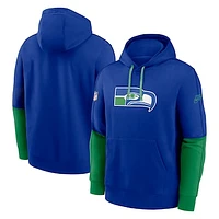 Men's Nike Royal Seattle Seahawks  Throwback Logo Club Tri-Blend Pullover Hoodie