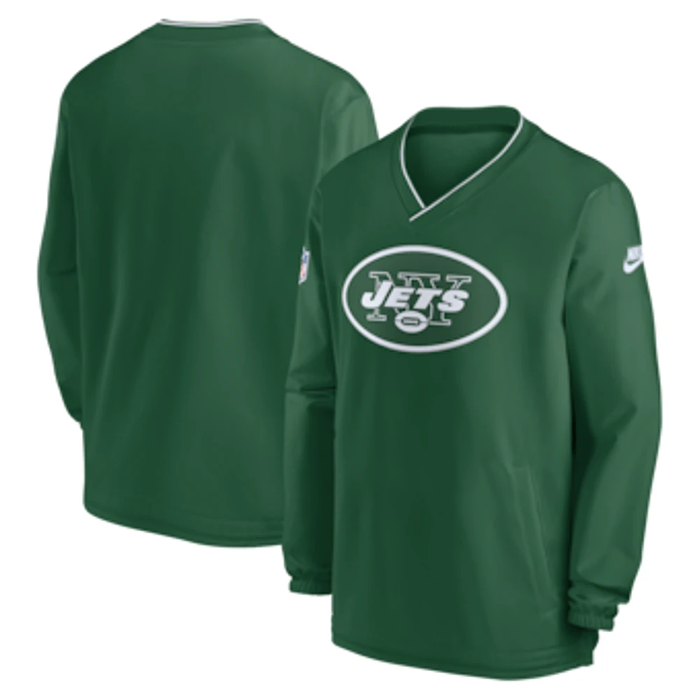 Men's Nike Kelly Green New York Jets Throwback Logo Long-Sleeve V-Neck Windshirt