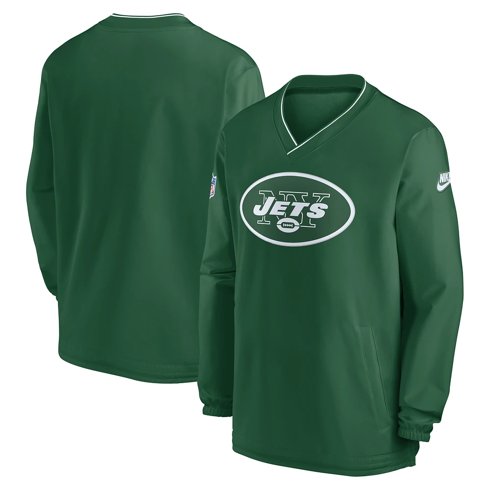 Men's Nike Kelly Green New York Jets Throwback Logo Long-Sleeve V-Neck Windshirt