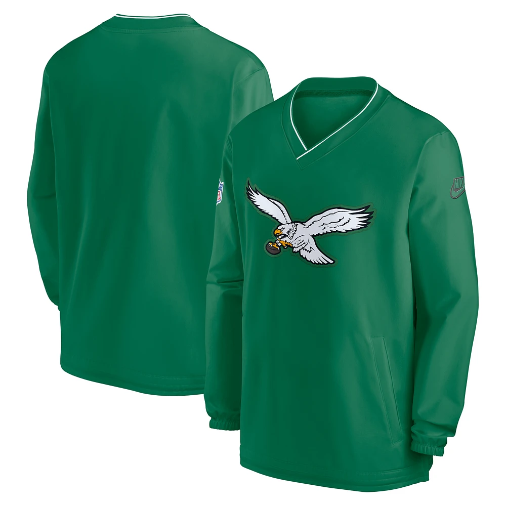 Men's Nike Kelly Green Philadelphia Eagles Throwback Logo Long-Sleeve V-Neck Windshirt