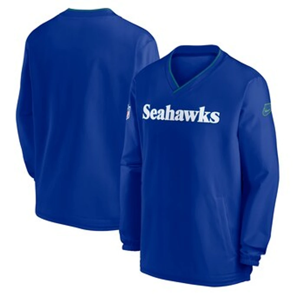 Men's Nike Royal Seattle Seahawks Throwback Logo Long-Sleeve V-Neck Windshirt