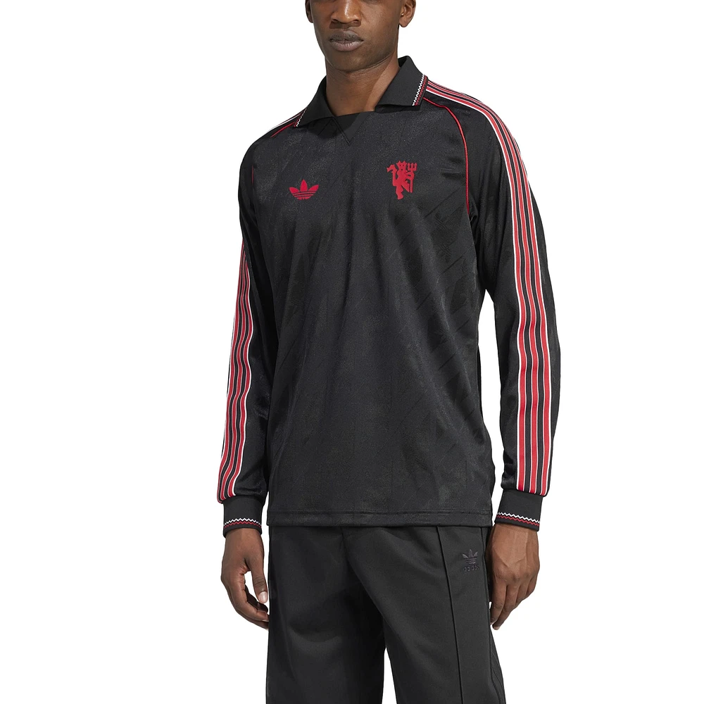 Men's adidas Originals Black Manchester United Lifestyler Long Sleeve Jersey