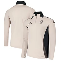 Men's adidas Light Beige Real Madrid 2024/25 AEROREADY Raglan Quarter-Zip Training Top