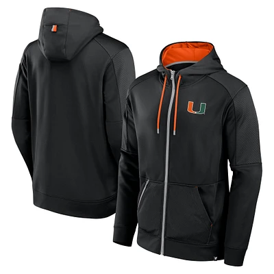 Men's Fanatics Black Miami Hurricanes Defender Full-Zip Hoodie