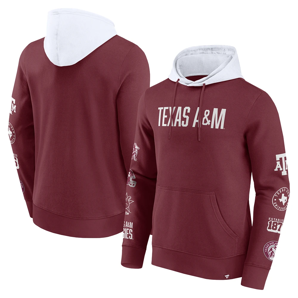 Men's Fanatics  Maroon/White Texas A&M Aggies Color Block Badge Fleece Pullover Hoodie