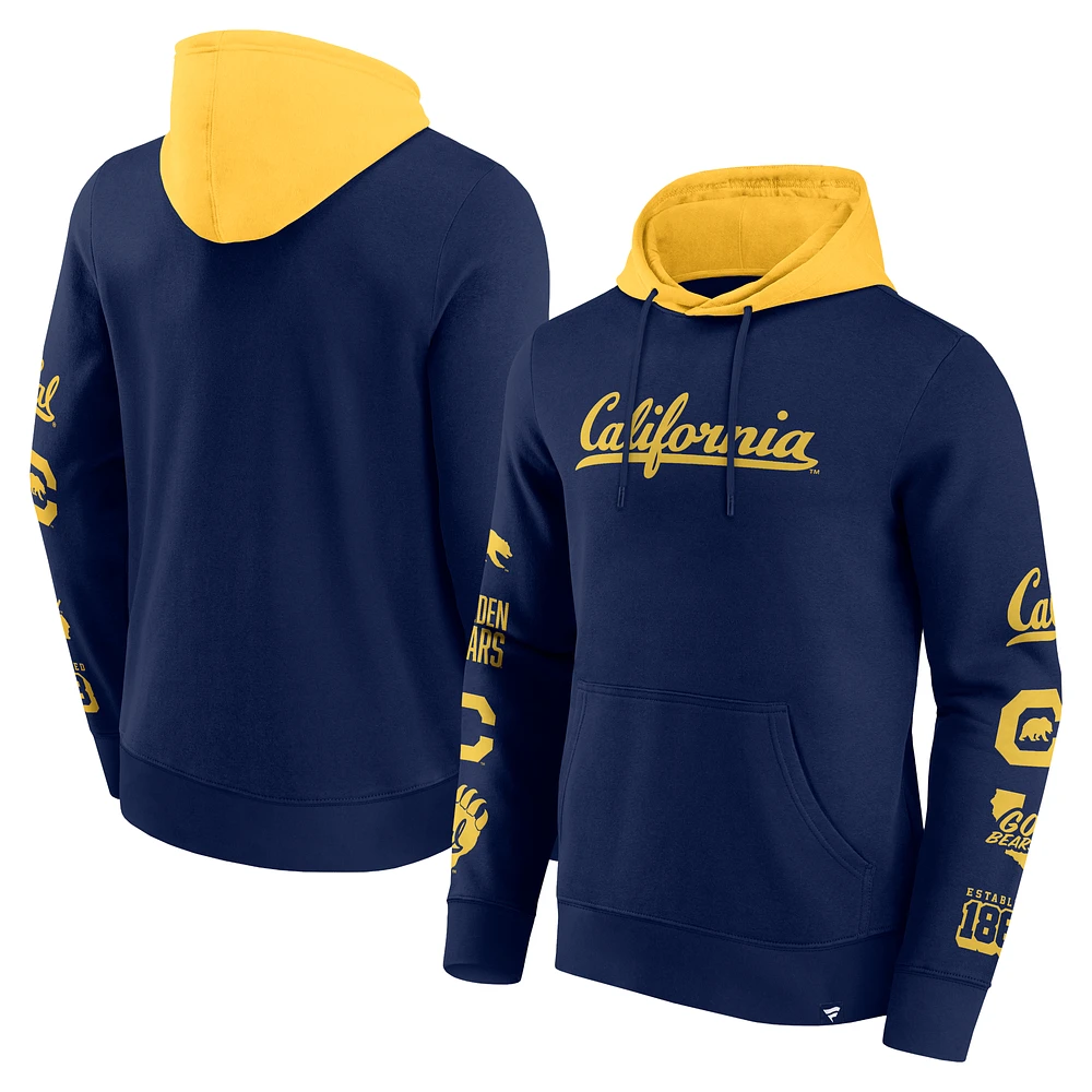 Men's Fanatics  Navy/Gold Cal Bears Color Block Badge Fleece Pullover Hoodie