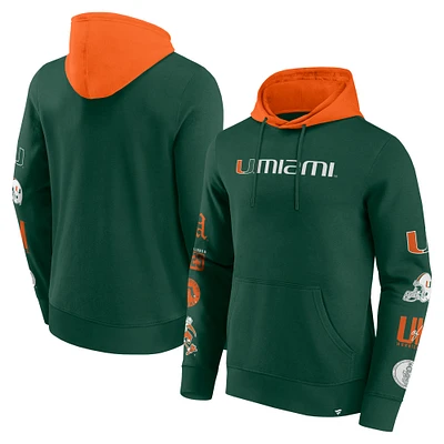 Men's Fanatics  Green/Orange Miami Hurricanes Color Block Badge Fleece Pullover Hoodie