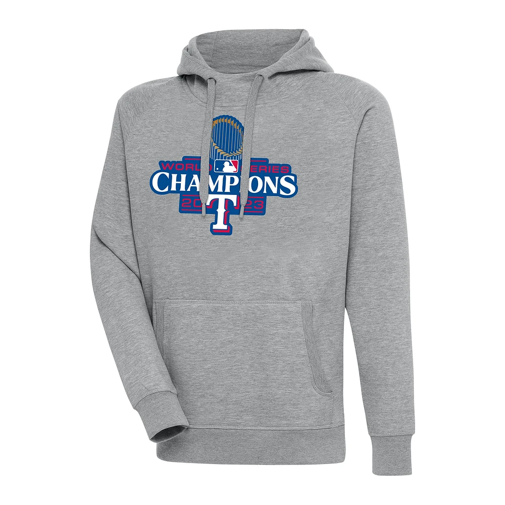 Men's Antigua  Heather Gray Texas Rangers 2023 World Series Champions Victory Pullover Hoodie