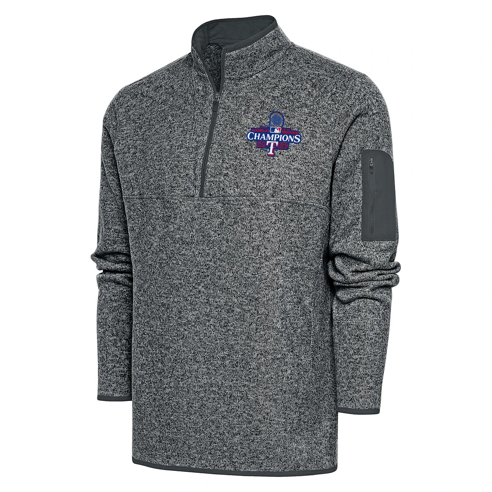 Men's Antigua Heather Gray Texas Rangers 2023 World Series Champions Fortune Quarter-Zip Pullover Jacket