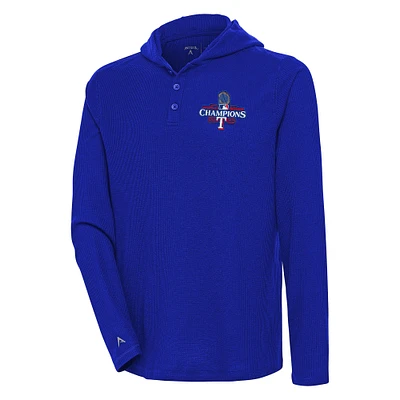 Men's Antigua  Royal Texas Rangers 2023 World Series Champions Strong Hold Long Sleeve Henley Pullover Hoodie Top