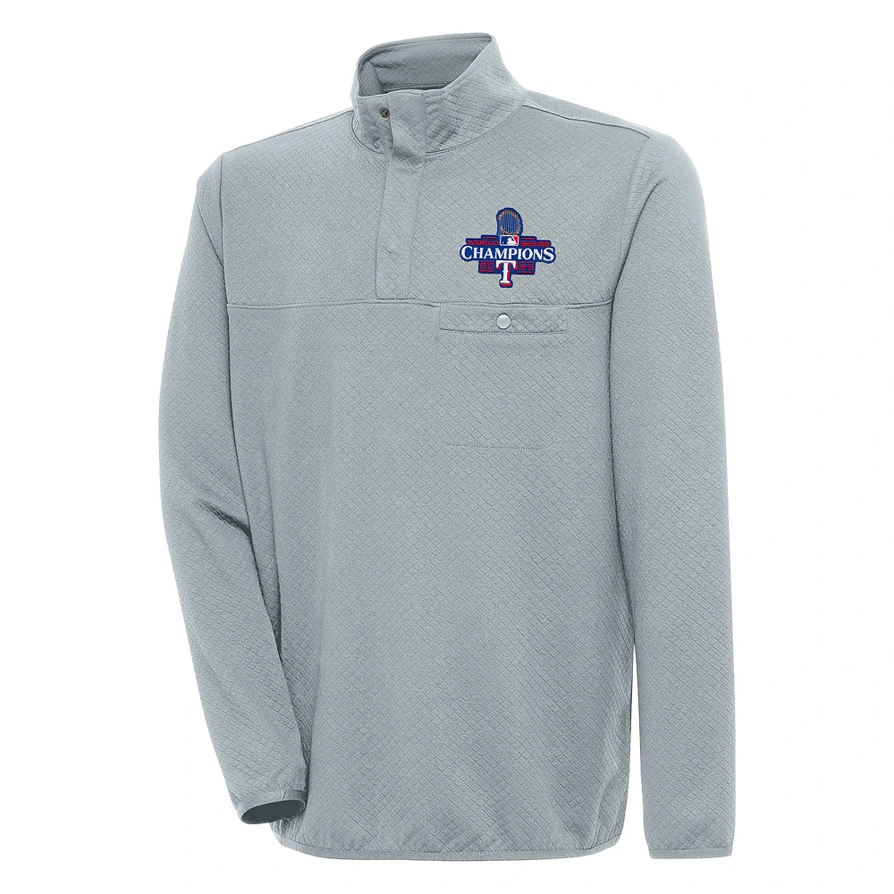 Men's Antigua  Gray Texas Rangers 2023 World Series Champions Streamer Quarter-Snap Pullover Jacket