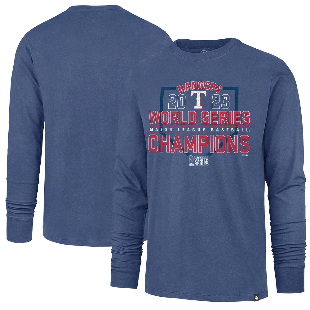 Men's '47  Royal Texas Rangers 2023 World Series Champions Playoff Franklin Long Sleeve T-Shirt