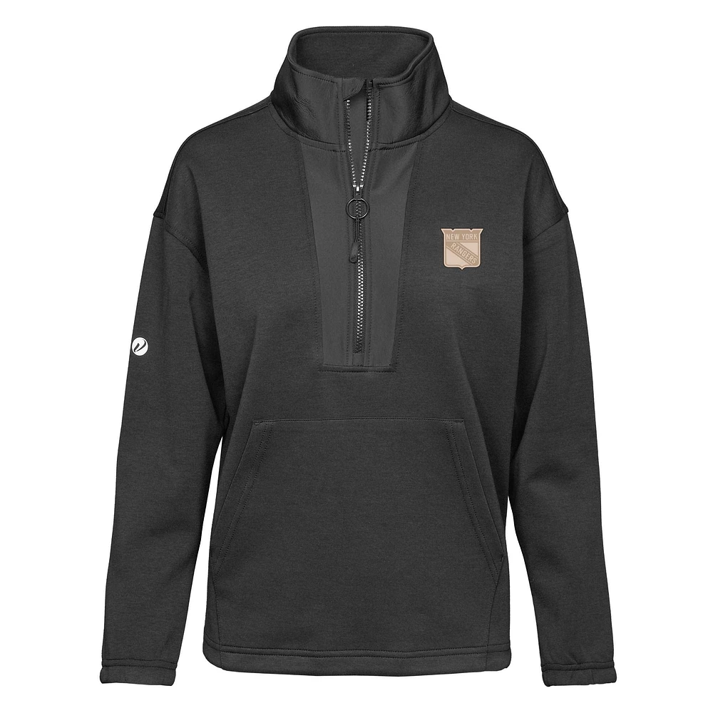 Women's Levelwear Black New York Rangers Await Quarter-Zip Pullover Top