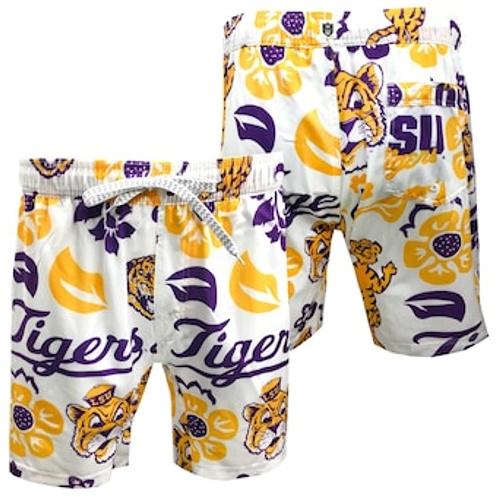 Youth Wes & Willy White LSU Tigers Allover Print Vault Tech Swim Trunks