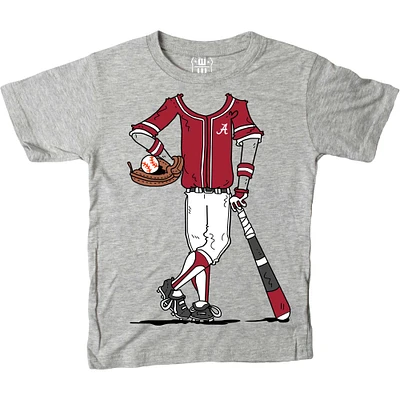 Youth Wes & Willy Gray Alabama Crimson Tide Baseball Player T-Shirt