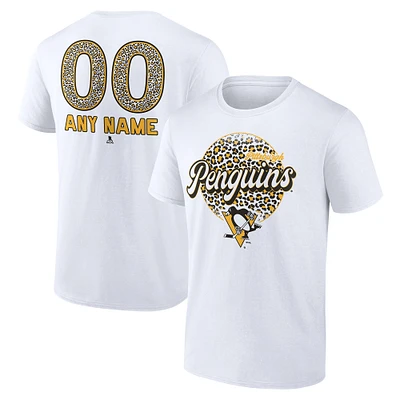 Unisex White Pittsburgh Penguins Personalized Name & Number Leopard Print T-Shirt