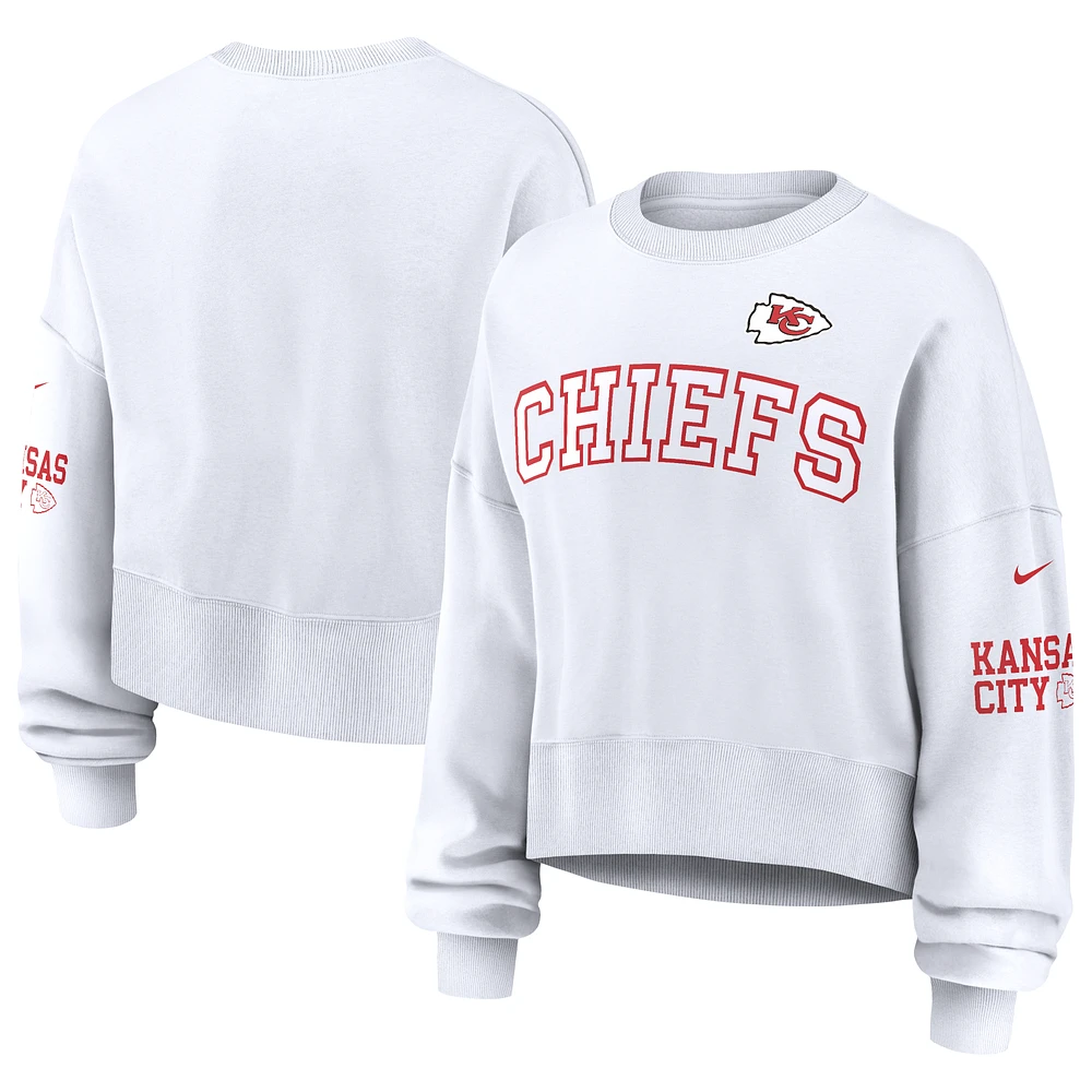 Women's Nike White Kansas City Chiefs Oversized Long Sleeve Cropped Sweatshirt