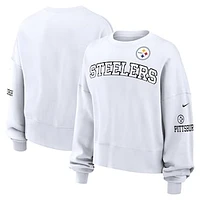 Women's Nike White Pittsburgh Steelers Oversized Long Sleeve Cropped Sweatshirt