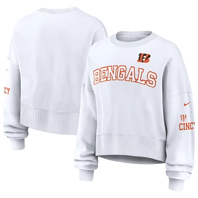 Women's Nike White Cincinnati Bengals Oversized Long Sleeve Cropped Sweatshirt