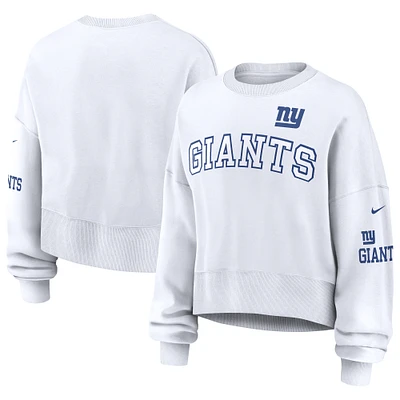 Women's Nike White New York Giants Oversized Long Sleeve Cropped Sweatshirt