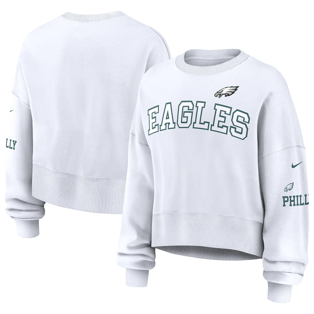 Women's Nike White Philadelphia Eagles Oversized Long Sleeve Cropped Sweatshirt