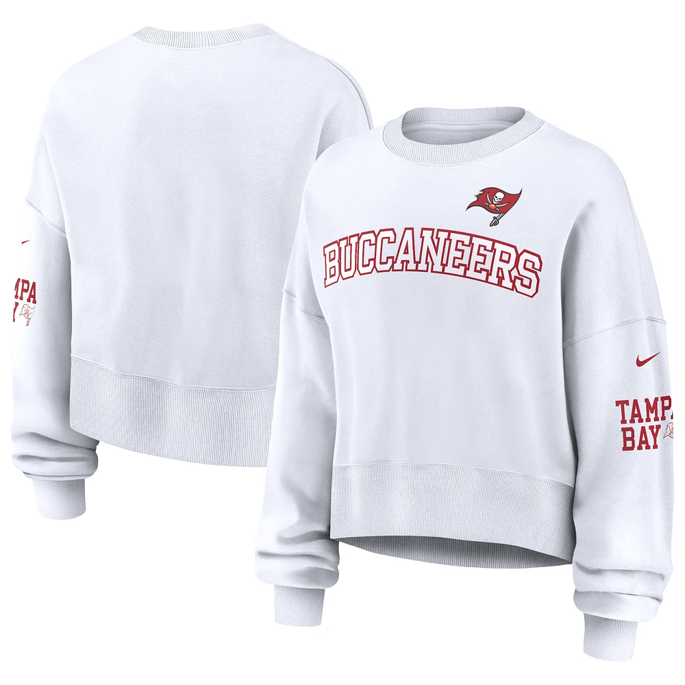 Women's Nike White Tampa Bay Buccaneers Oversized Long Sleeve Cropped Sweatshirt