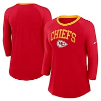 Women's Nike Red Kansas City Chiefs Raglan 3/4 Sleeve T-Shirt