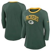 Women's Nike Green Bay Packers Raglan 3/4 Sleeve T-Shirt