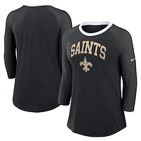 Women's Nike Black New Orleans Saints Raglan 3/4 Sleeve T-Shirt