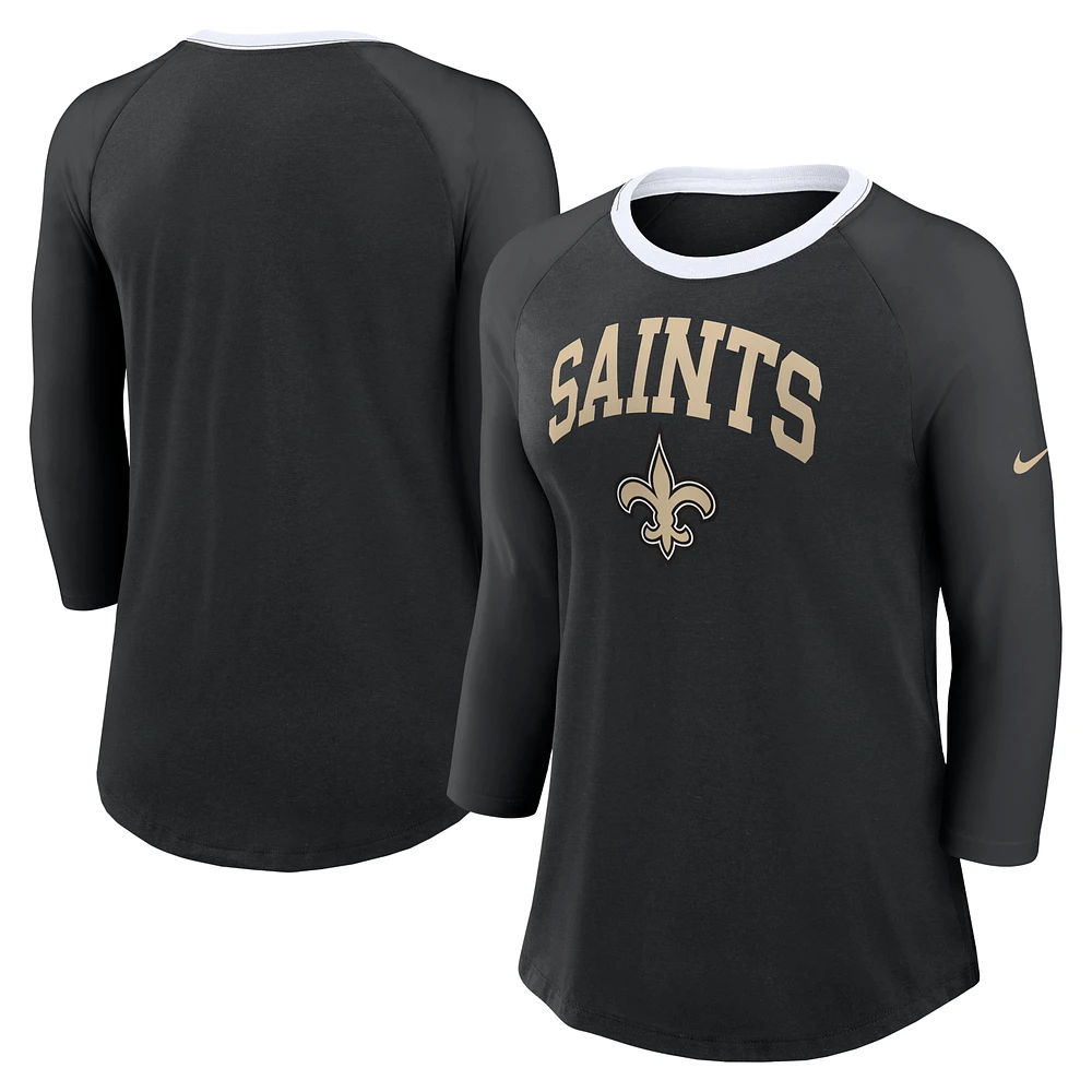 Women's Nike Black New Orleans Saints Raglan 3/4 Sleeve T-Shirt