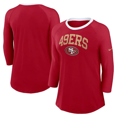 Women's Nike Scarlet San Francisco 49ers Raglan 3/4 Sleeve T-Shirt