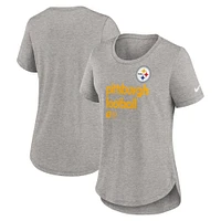 Women's Nike  Heather Gray Pittsburgh Steelers Fashion Tri-Blend T-Shirt