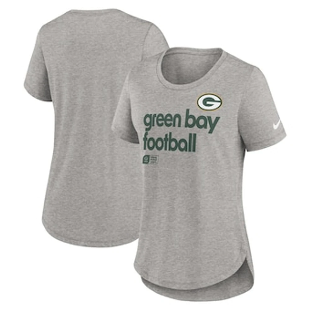 Women's Nike  Heather Gray Green Bay Packers Fashion Tri-Blend T-Shirt