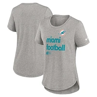 Women's Nike  Heather Gray Miami Dolphins Fashion Tri-Blend T-Shirt