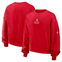 Women's Nike Scarlet San Francisco 49ers Rewind Oversized Long Sleeve Cropped Pullover Sweatshirt