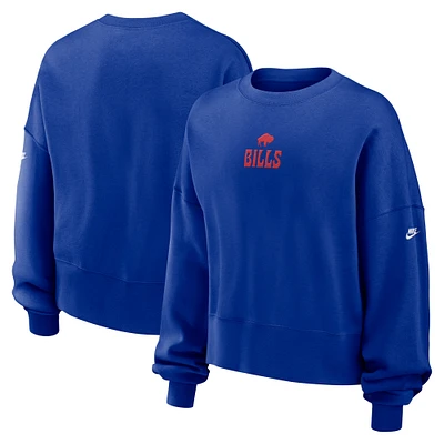 Women's Nike Royal Buffalo Bills Rewind Oversized Long Sleeve Cropped Pullover Sweatshirt