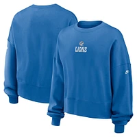 Women's Nike Blue Detroit Lions Rewind Oversized Long Sleeve Cropped Pullover Sweatshirt