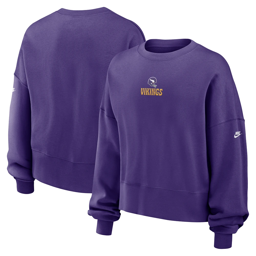 Women's Nike Purple Minnesota Vikings Rewind Oversized Long Sleeve Cropped Pullover Sweatshirt