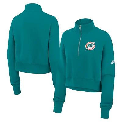 Women's Nike Aqua Miami Dolphins Rewind Phoenix Cropped Half-Zip Sweatshirt