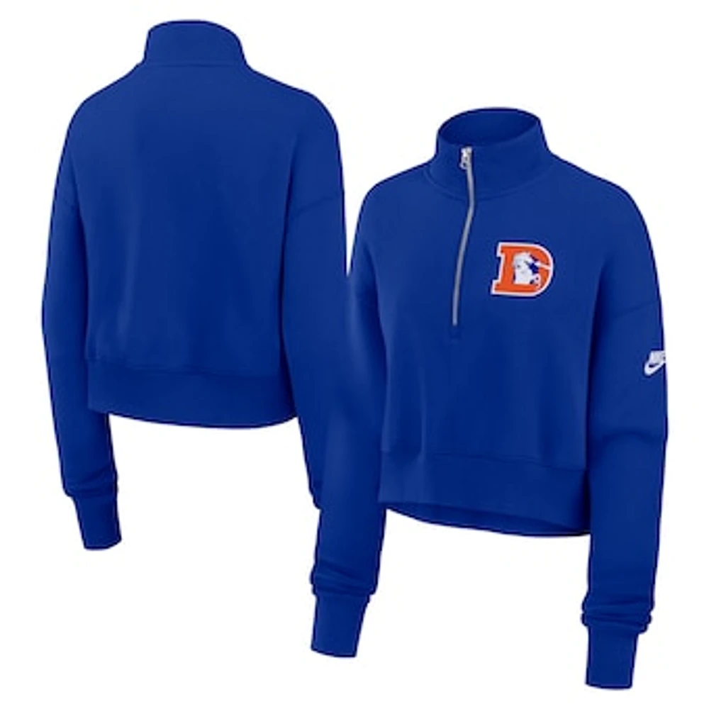 Women's Nike Royal Denver Broncos Rewind Phoenix Cropped Half-Zip Sweatshirt