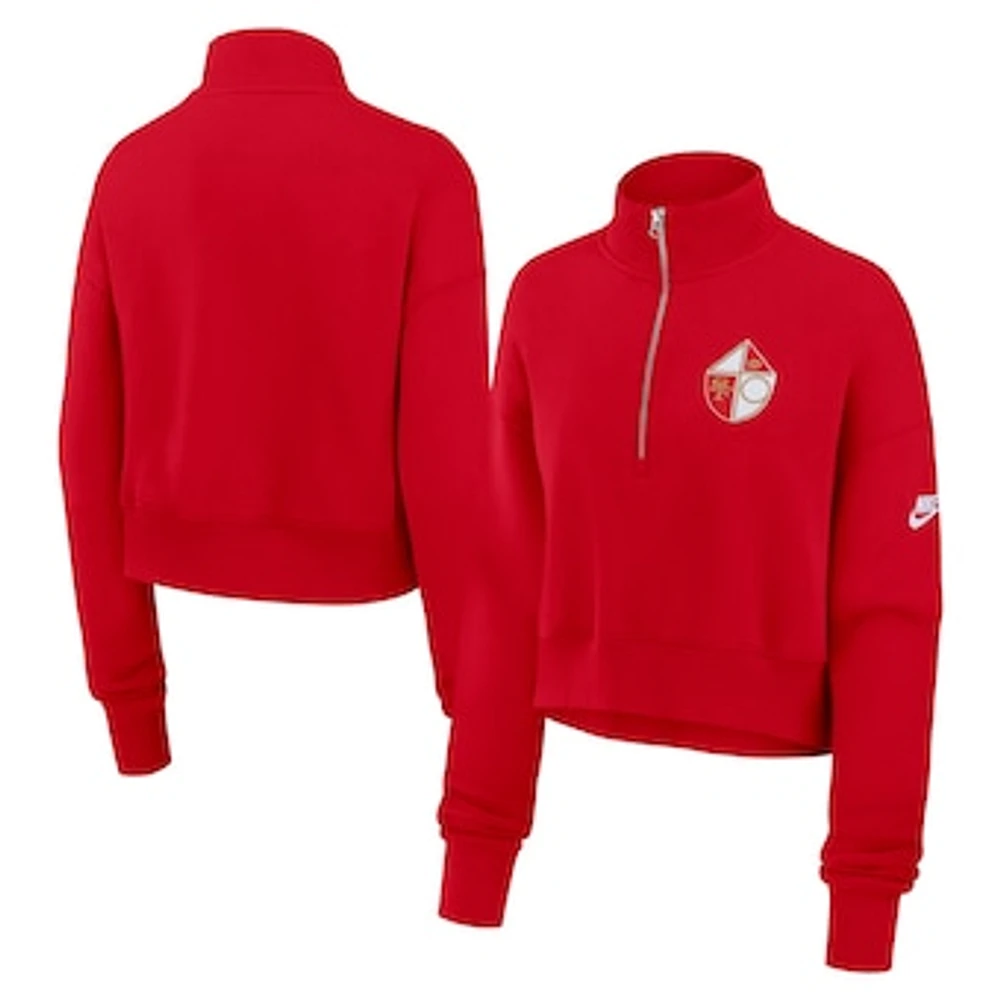 Women's Nike Scarlet San Francisco 49ers Rewind Phoenix Cropped Half-Zip Sweatshirt