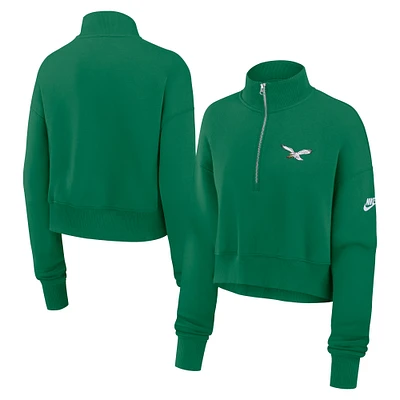 Women's Nike Kelly Green Philadelphia Eagles Rewind Phoenix Cropped Half-Zip Sweatshirt