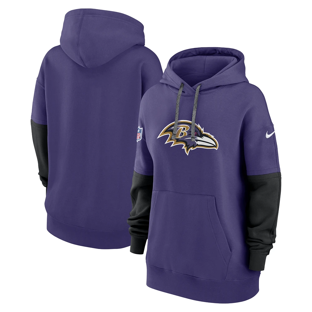 Women's Nike Purple Baltimore Ravens 2024 Sideline Essential Fleece Pullover Hoodie