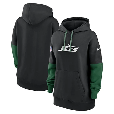 Women's Nike Black New York Jets 2024 Sideline Essential Fleece Pullover Hoodie