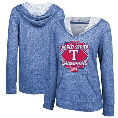 Women's Majestic Threads Royal Texas Rangers 2023 World Series Champions Doubleface Slub Pullover Hoodie