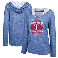 Women's Majestic Threads Royal Texas Rangers 2023 World Series Champions Doubleface Slub Pullover Hoodie