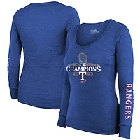 Women's Majestic Threads Royal Texas Rangers 2023 World Series Champions Tri-Blend Long Sleeve Scoop Neck T-Shirt