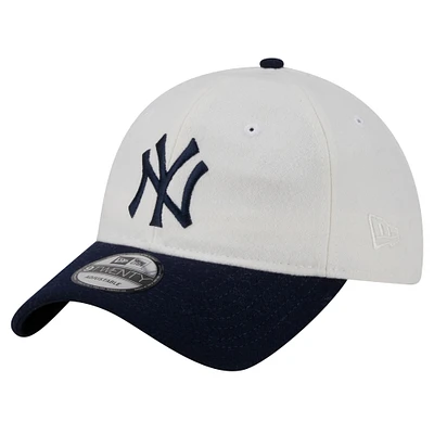 Men's New Era Cream New York Yankees Leather Strap 9TWENTY Adjustable Hat