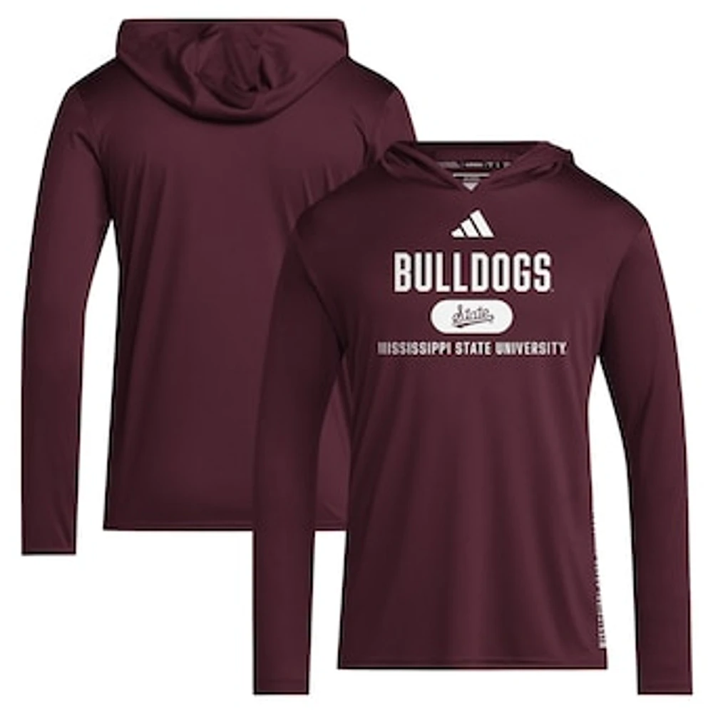 Men's adidas Maroon Mississippi State Bulldogs 2024 Sideline Hooded Long Sleeve T-Shirt