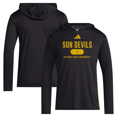 Men's adidas Black Arizona State Sun Devils 2024 Sideline Hooded Long Sleeve T-Shirt